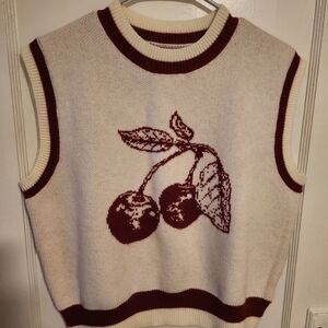 Cider Cherry Knit Sweater Vest in Cream and Red